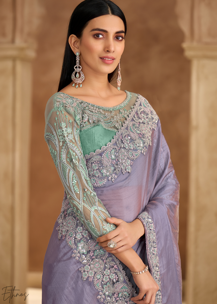 Mist Blue Twinkling Shaded Chiffon Saree
