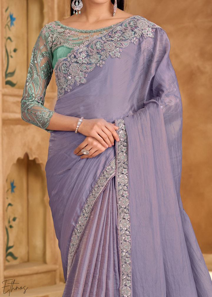 Mist Blue Twinkling Shaded Chiffon Saree