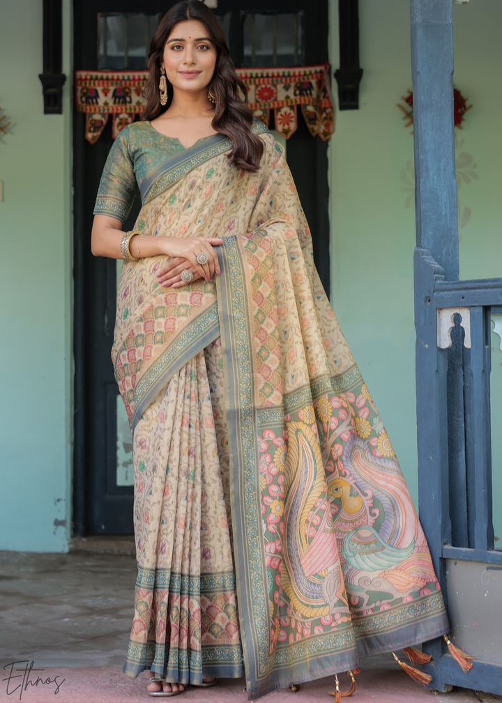 Mocha Beige Royal Heritage Cotton Linen Saree