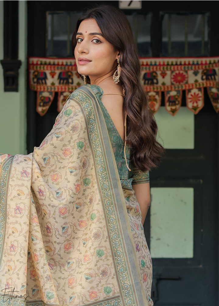 Mocha Beige Royal Heritage Cotton Linen Saree