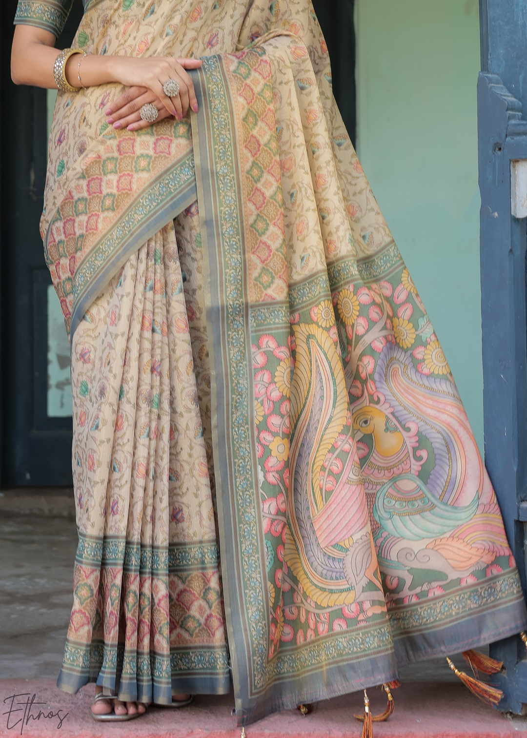 Mocha Beige Royal Heritage Cotton Linen Saree