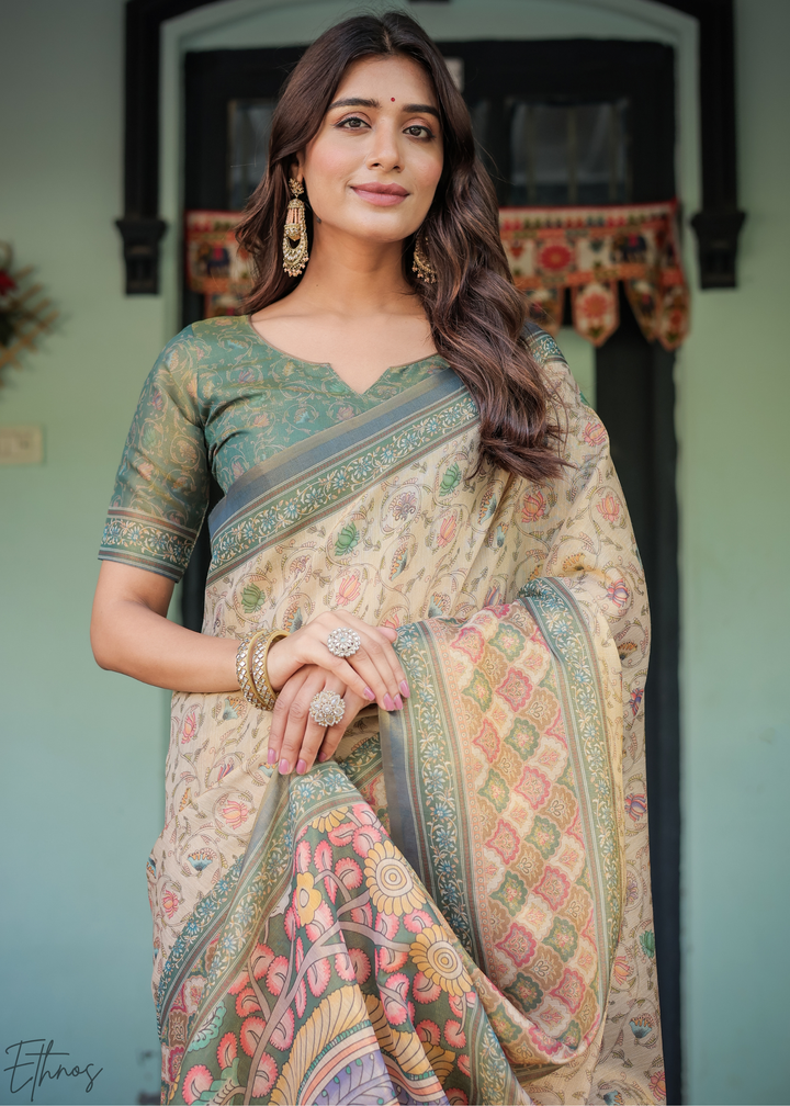 Mocha Beige Royal Heritage Cotton Linen Saree