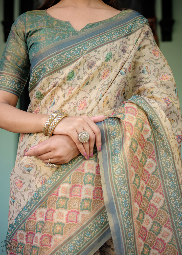 Mocha Beige Royal Heritage Cotton Linen Saree