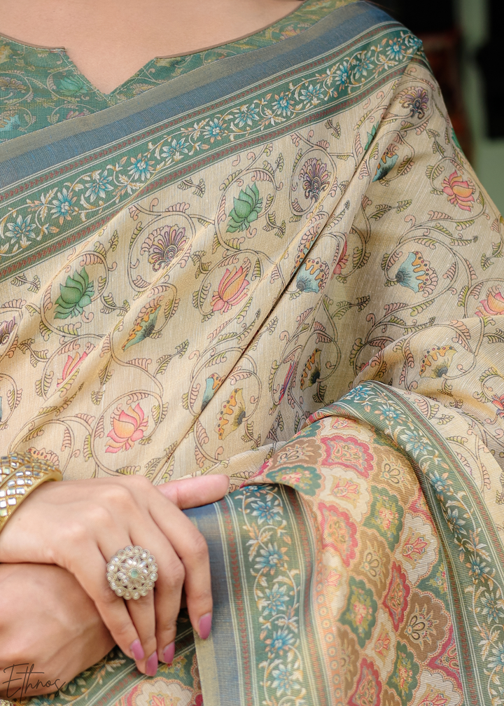 Mocha Beige Royal Heritage Cotton Linen Saree