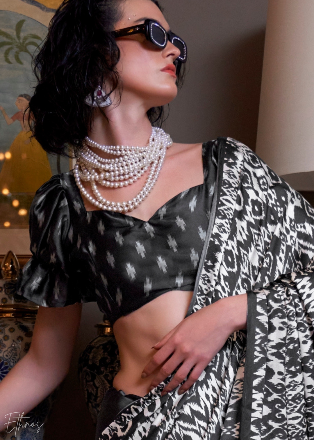 Monochrome Asher Patola Crepe Silk Saree