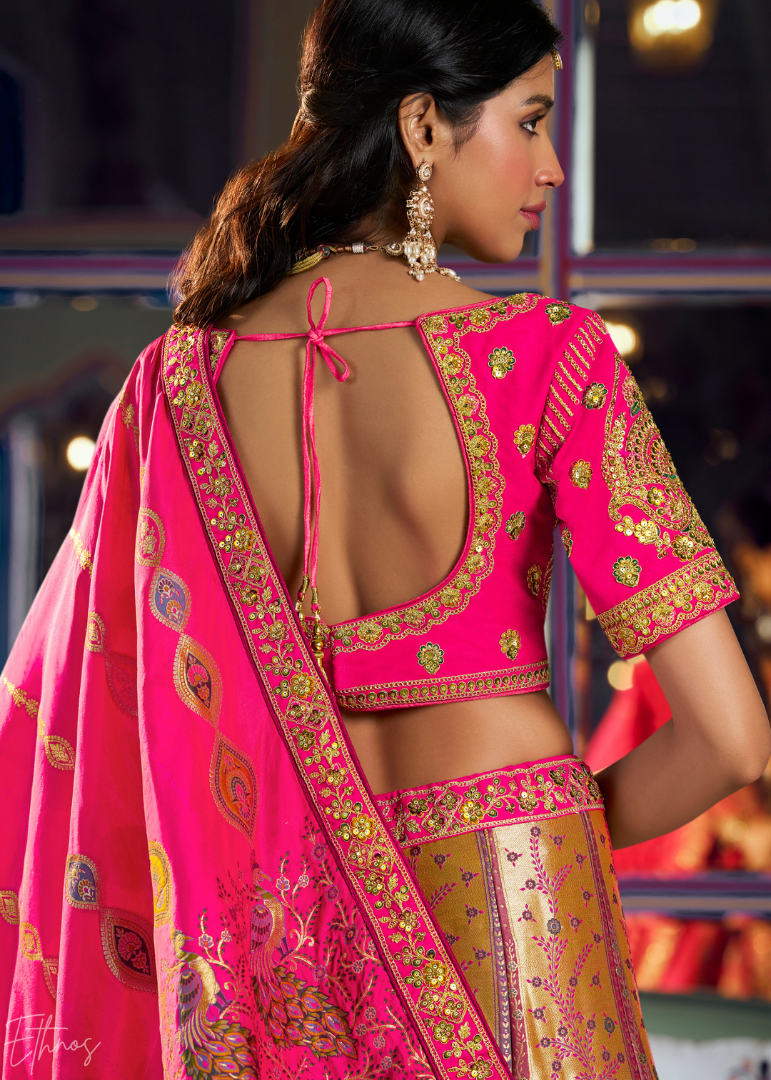 Morganite Paisley Brocade Banarasi Silk Lehenga