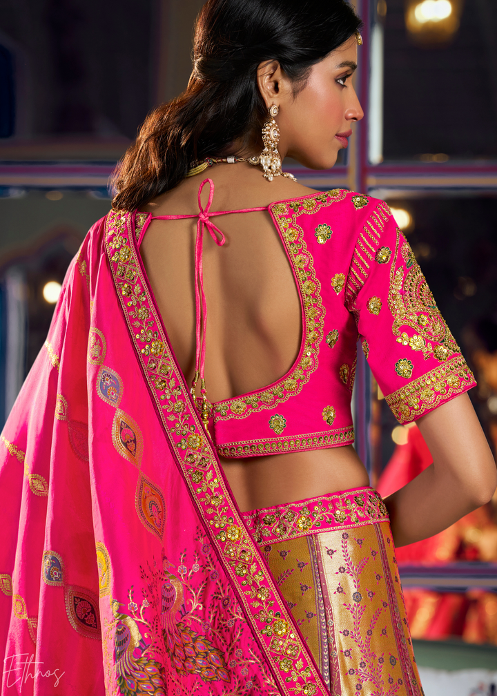 Morganite Paisley Brocade Banarasi Silk Lehenga