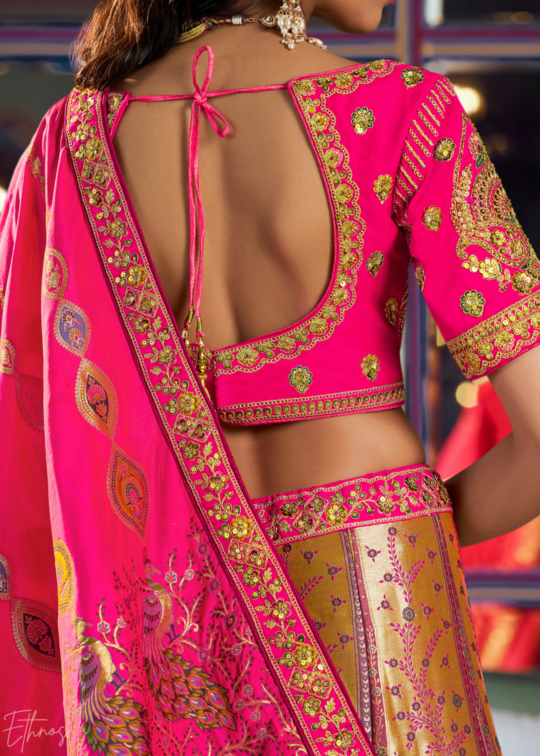 Morganite Paisley Brocade Banarasi Silk Lehenga
