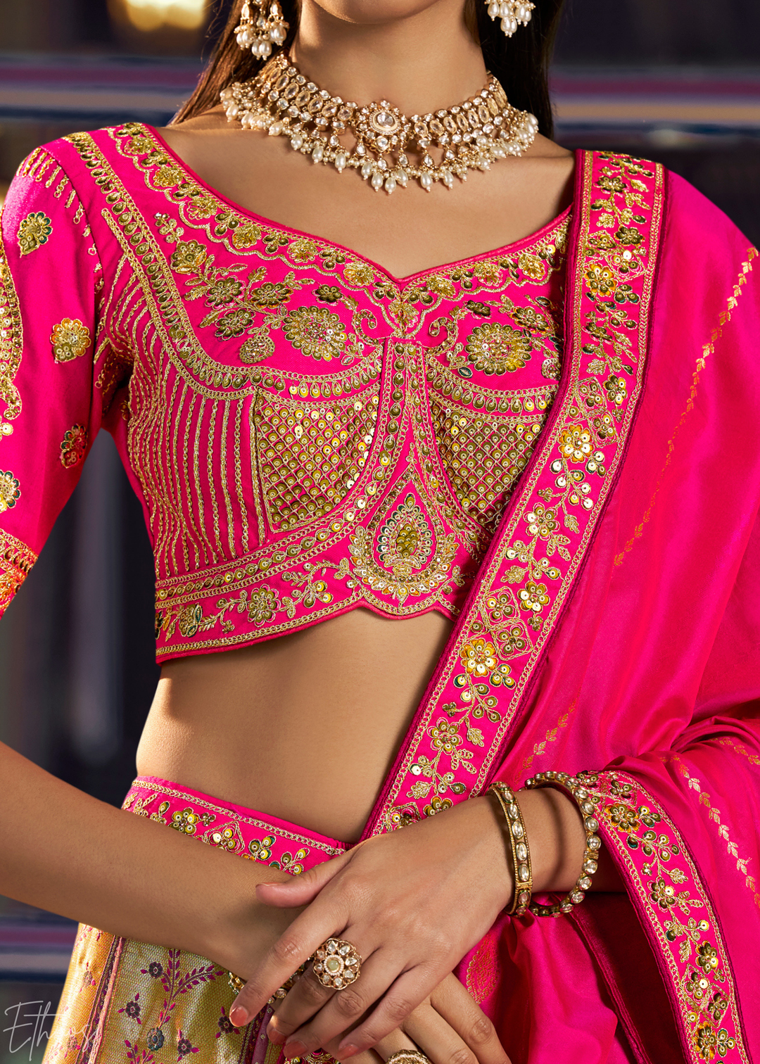 Morganite Paisley Brocade Banarasi Silk Lehenga
