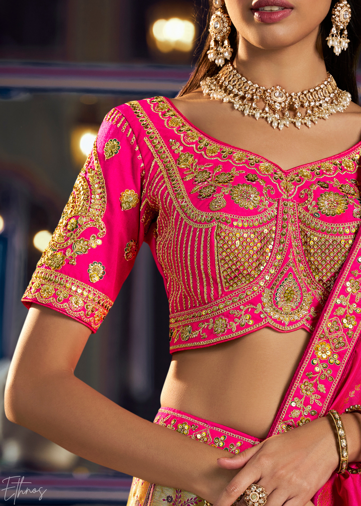 Morganite Paisley Brocade Banarasi Silk Lehenga