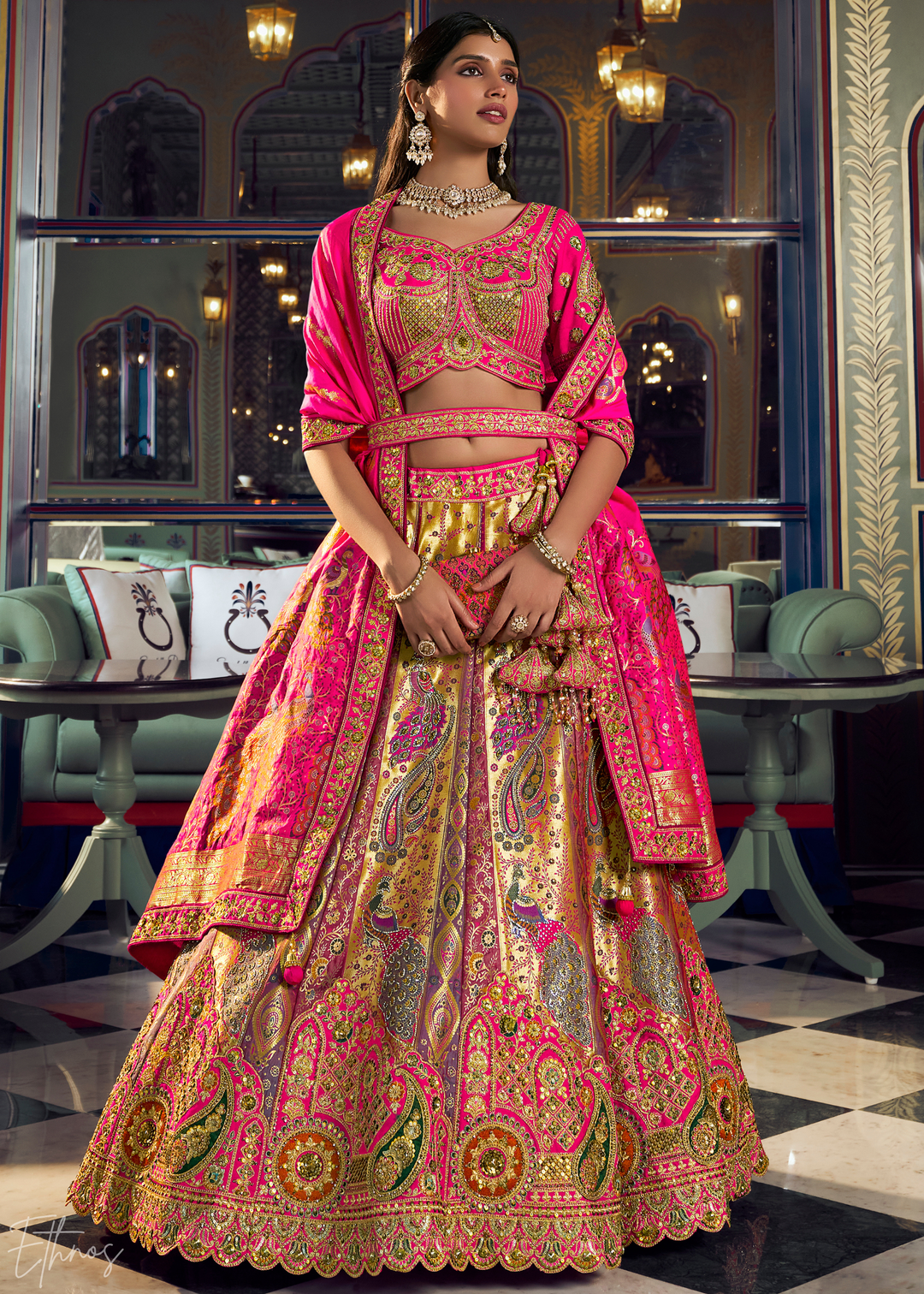 Morganite Paisley Brocade Banarasi Silk Lehenga