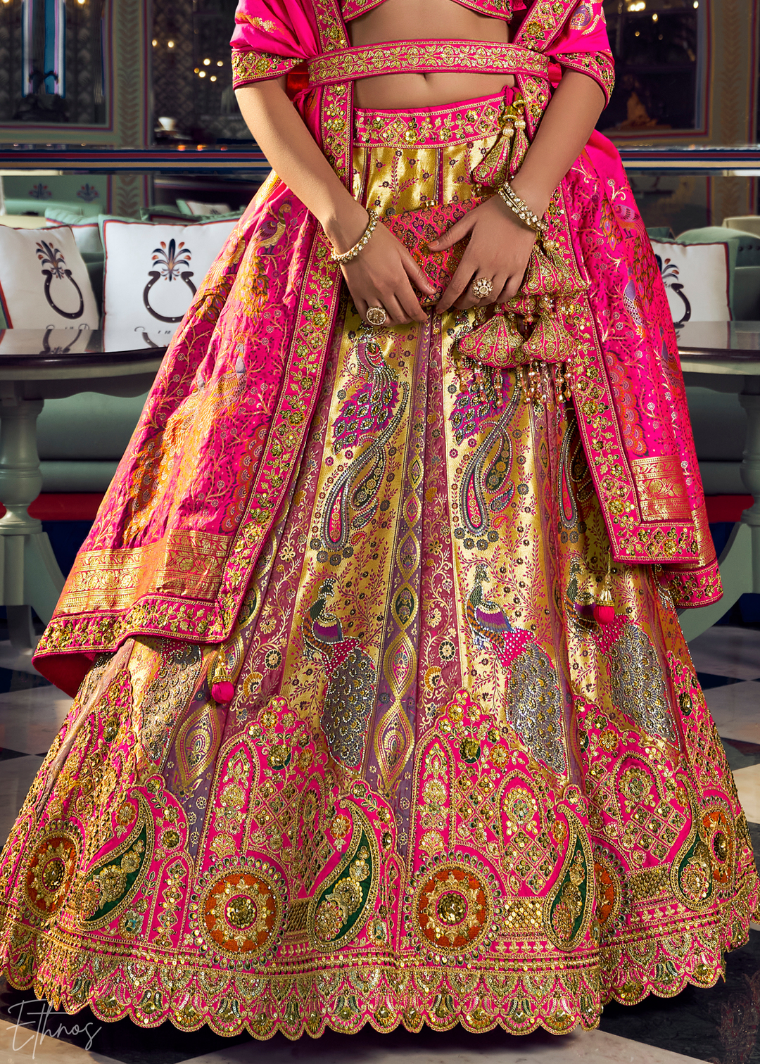 Morganite Paisley Brocade Banarasi Silk Lehenga