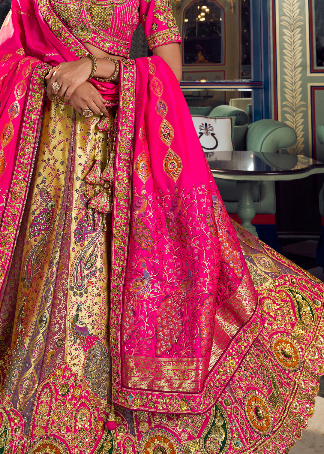 Morganite Paisley Brocade Banarasi Silk Lehenga