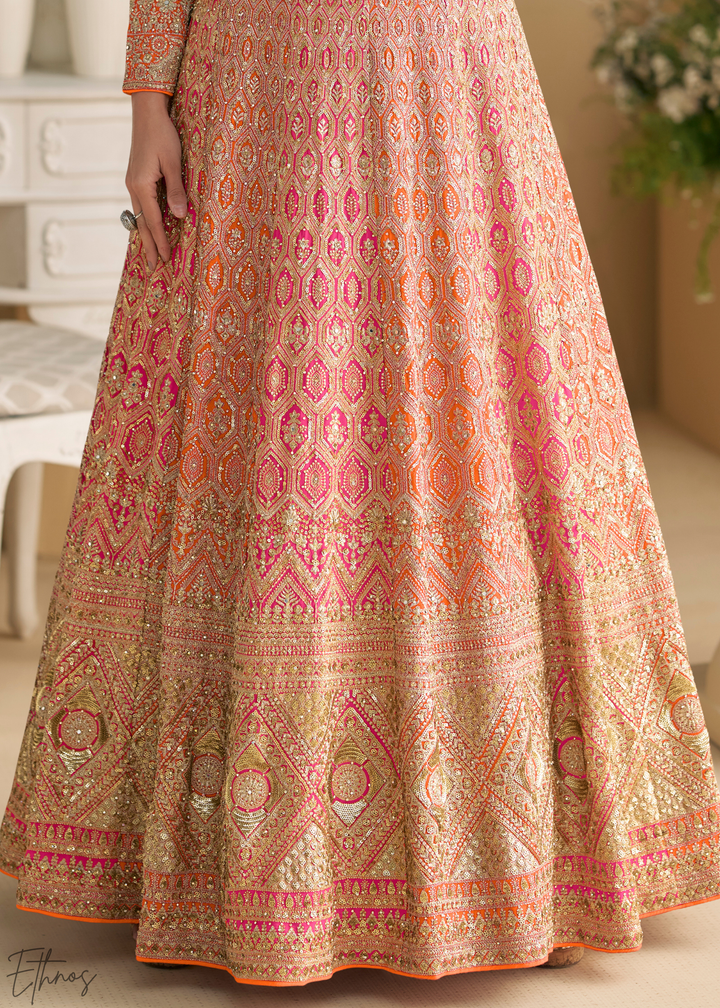 Morganite Prism Aura Crystal-Encrusted Georgette Gown Set