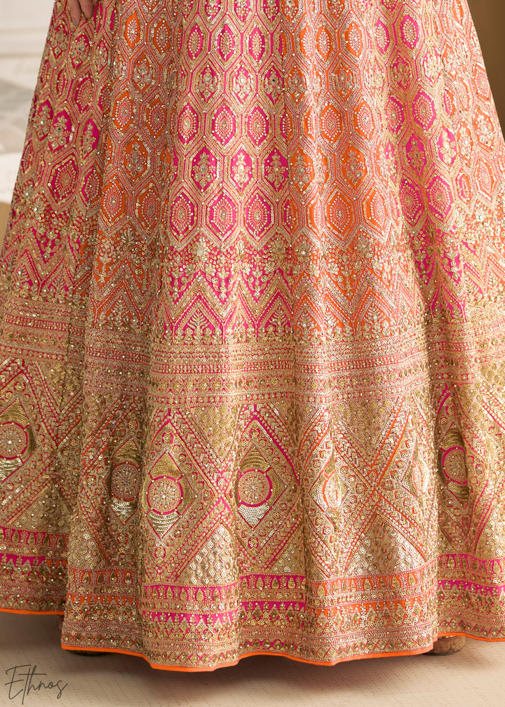 Morganite Prism Aura Crystal-Encrusted Georgette Gown Set