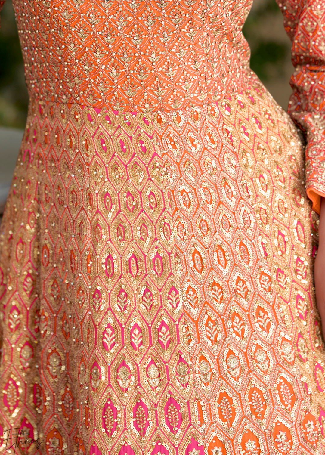 Morganite Prism Aura Crystal-Encrusted Georgette Gown Set