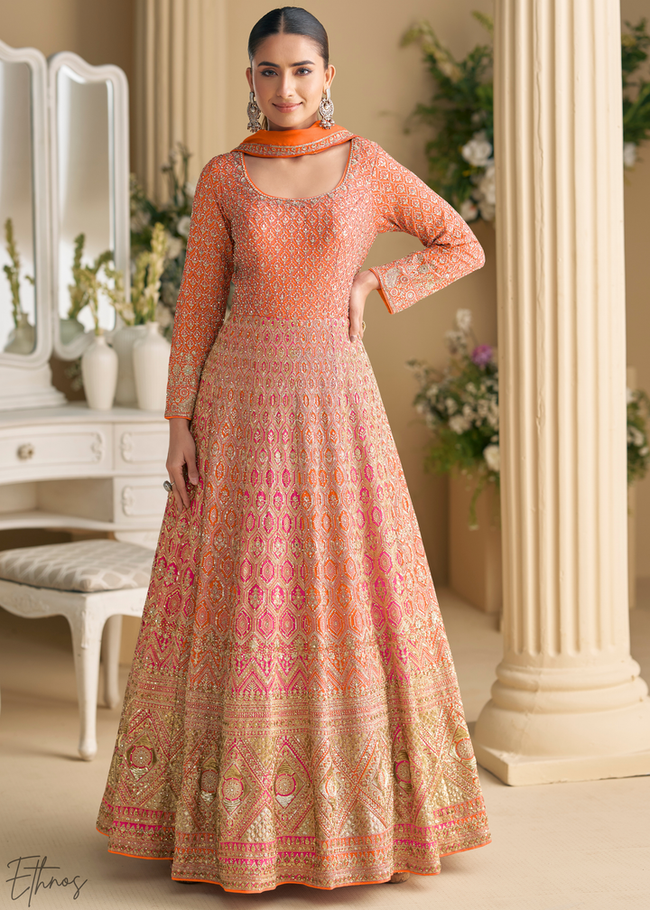 Morganite Prism Aura Crystal-Encrusted Georgette Gown Set