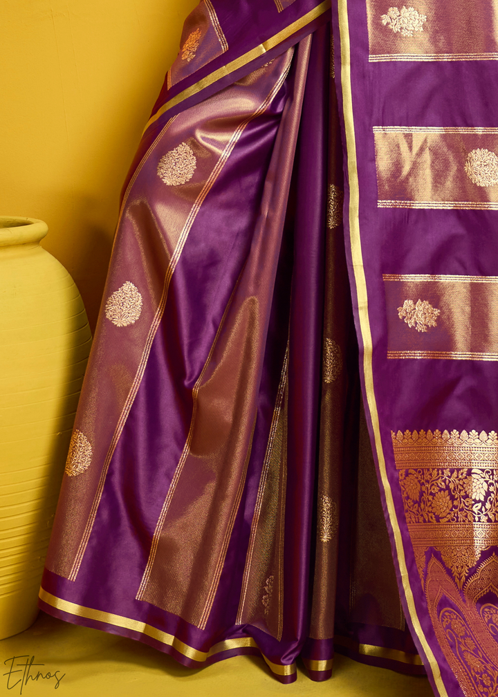 Mulberry Gold-Infused Jacquard Satin Silk Saree