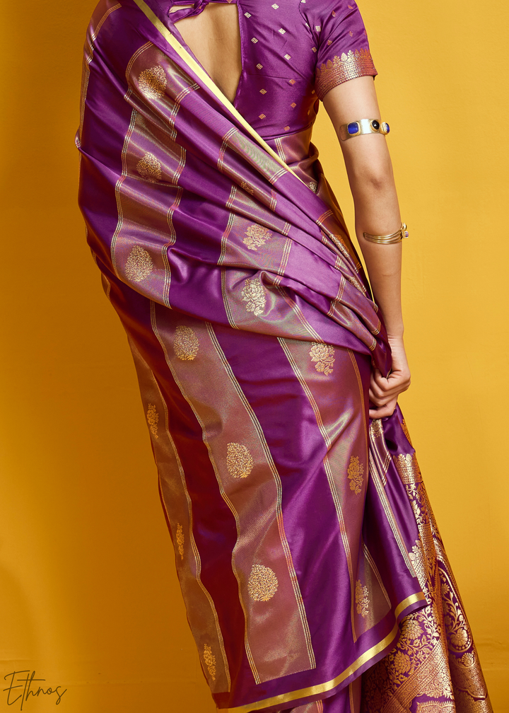 Mulberry Gold-Infused Jacquard Satin Silk Saree