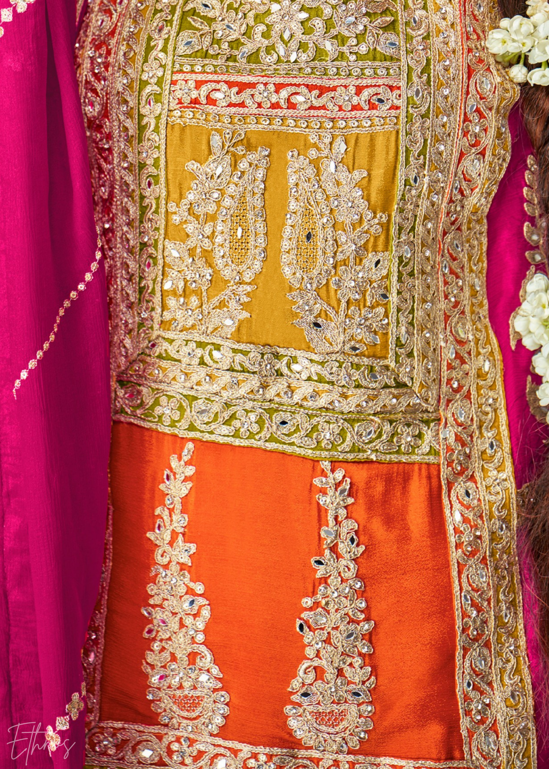 Multi-Colored Orange Embroidered Chinon Sharara Suit: Top Pick