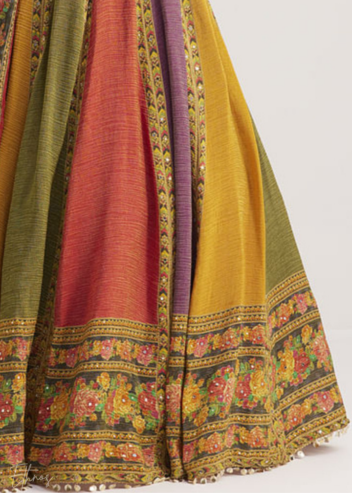 Multi-Color Panel-Printed Organza Silk Lehenga Set