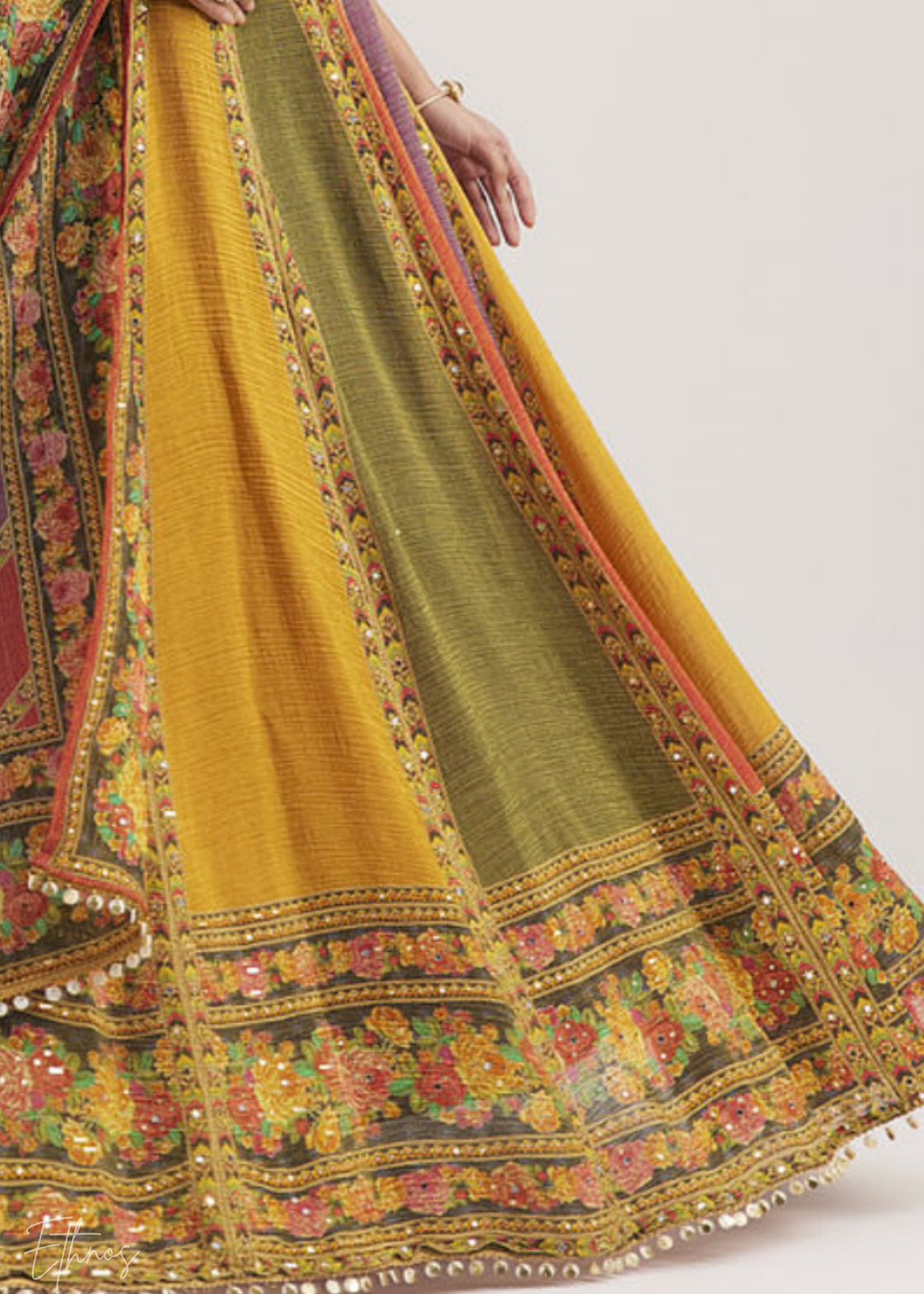 Multi-Color Panel-Printed Organza Silk Lehenga Set