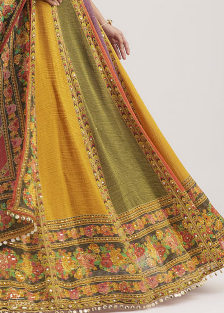 Multi-Color Panel-Printed Organza Silk Lehenga Set
