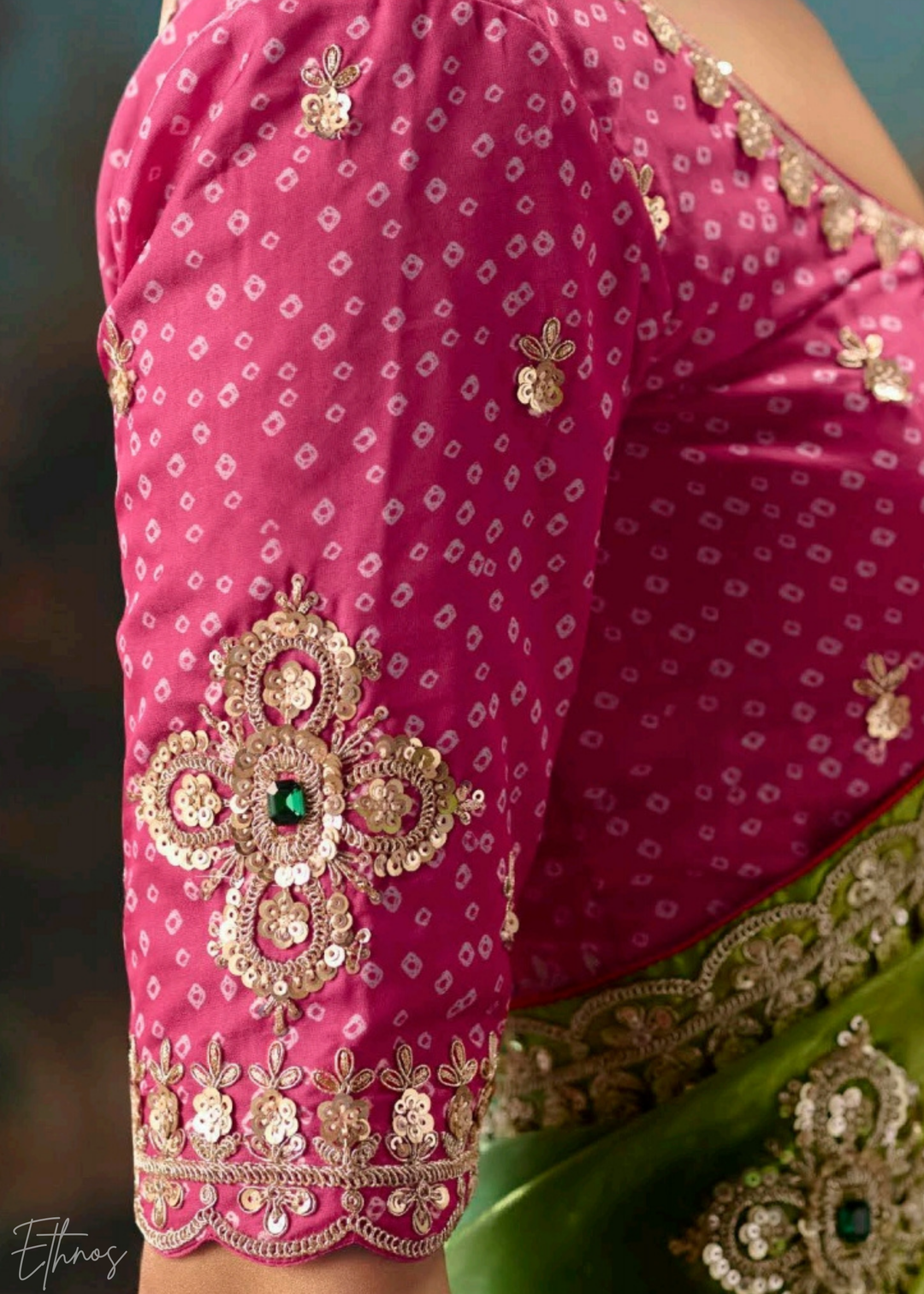 Multi-Colored Pink Sequins Organza Saree