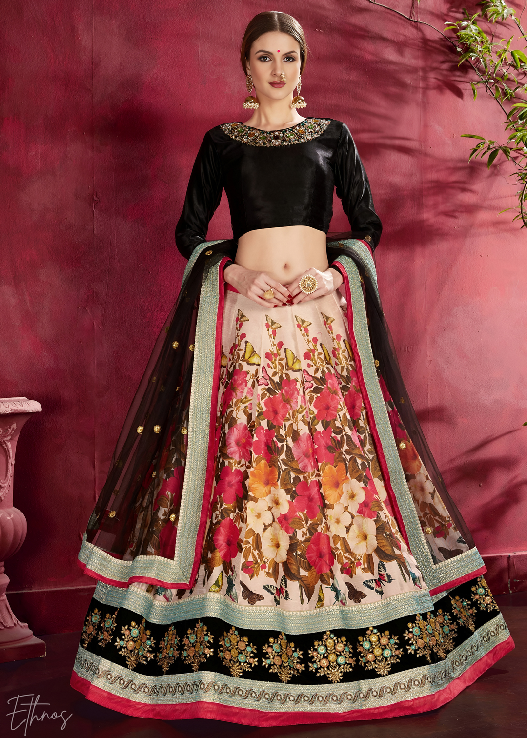 Midnight Bloom Zari Silk Lehenga