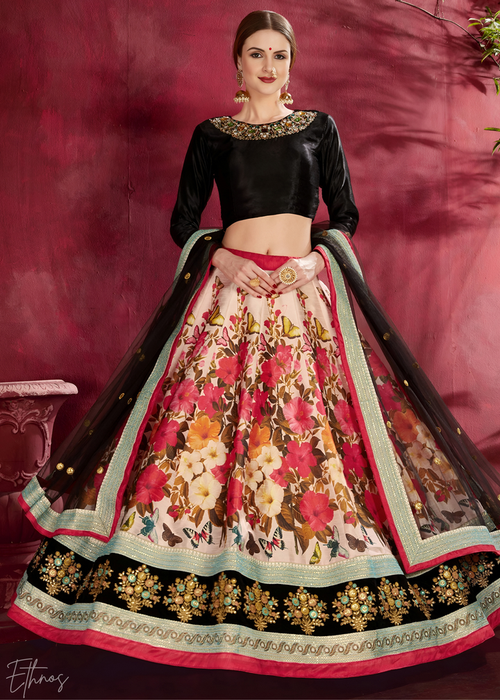 Midnight Bloom Zari Silk Lehenga