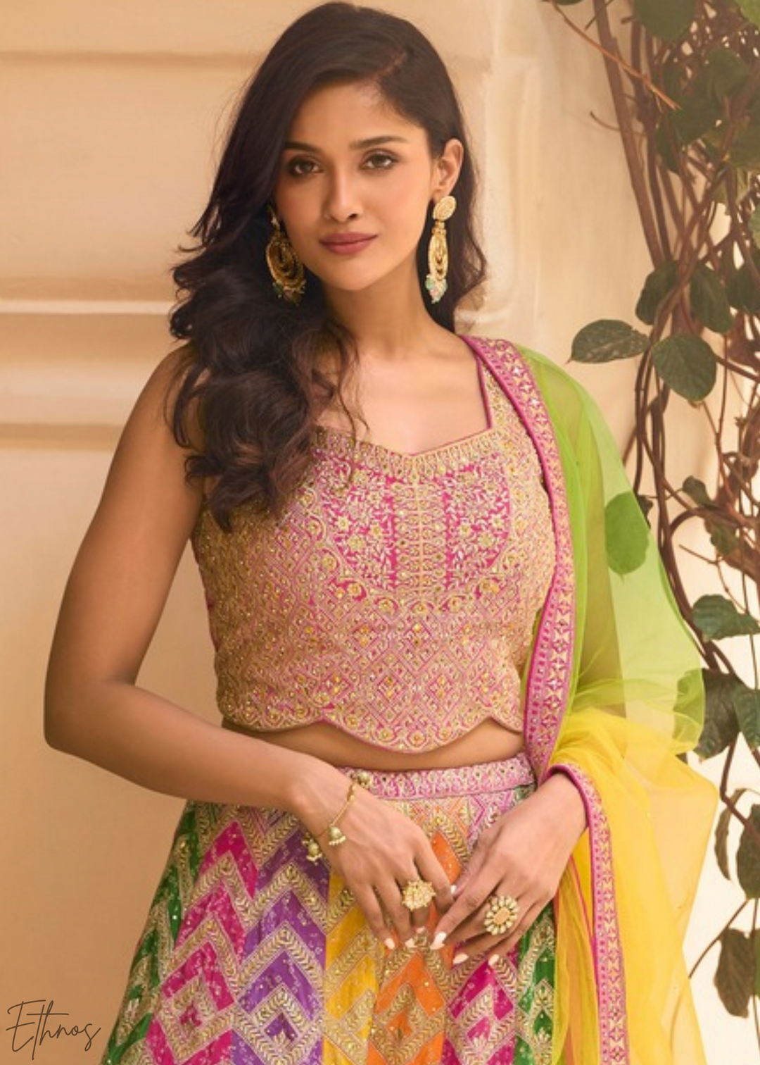 Multi Chevron Lattice Chinon Silk Crop Top Palazzo Set
