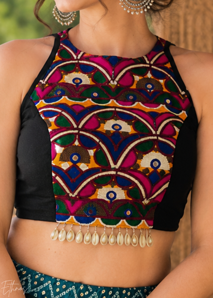 Multicolor Bandhani Panel Embroidered Cotton Silk Lehenga Choli
