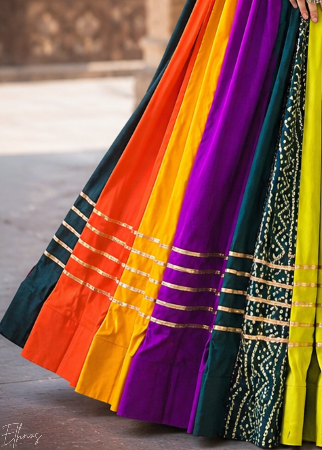 Multicolor Bandhani Panel Embroidered Cotton Silk Lehenga Choli