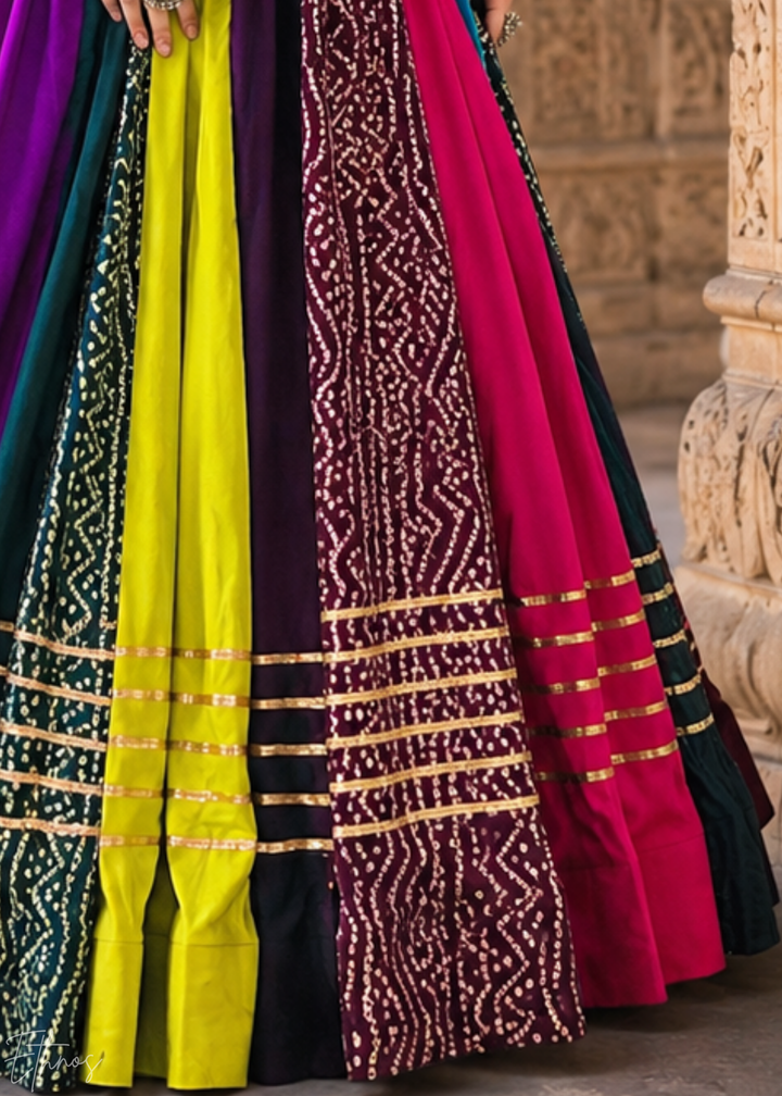 Multicolor Bandhani Panel Embroidered Cotton Silk Lehenga Choli