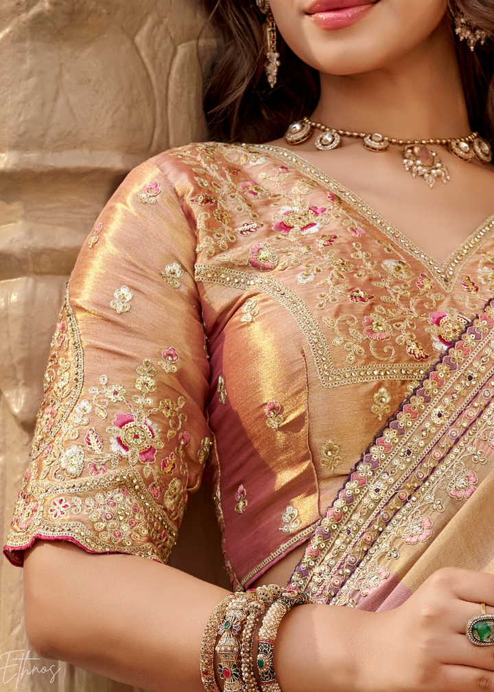 Multicolor Pastel Diagonal Striped Satin Silk Saree