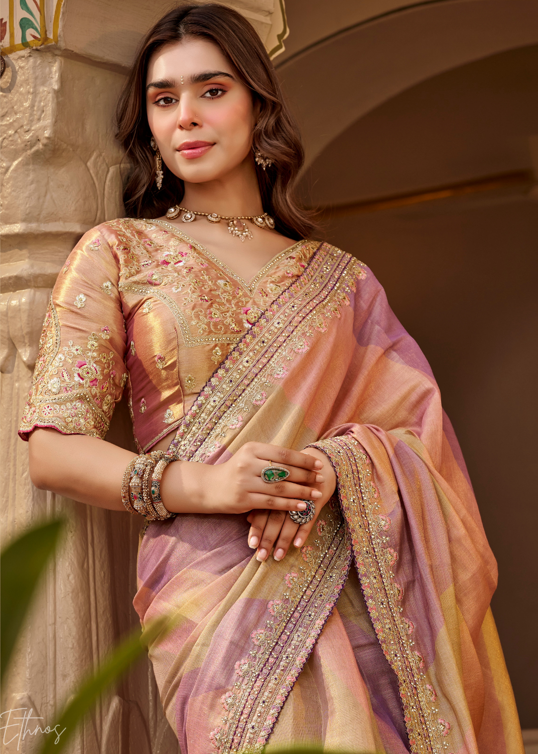 Multicolor Pastel Diagonal Striped Satin Silk Saree