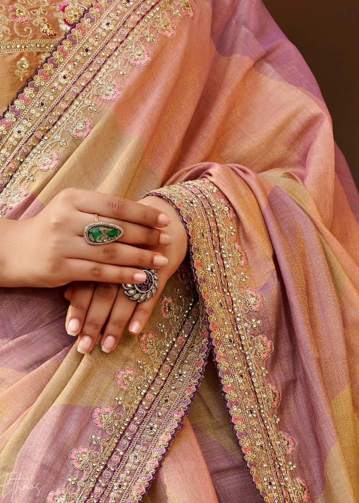 Multicolor Pastel Diagonal Striped Satin Silk Saree