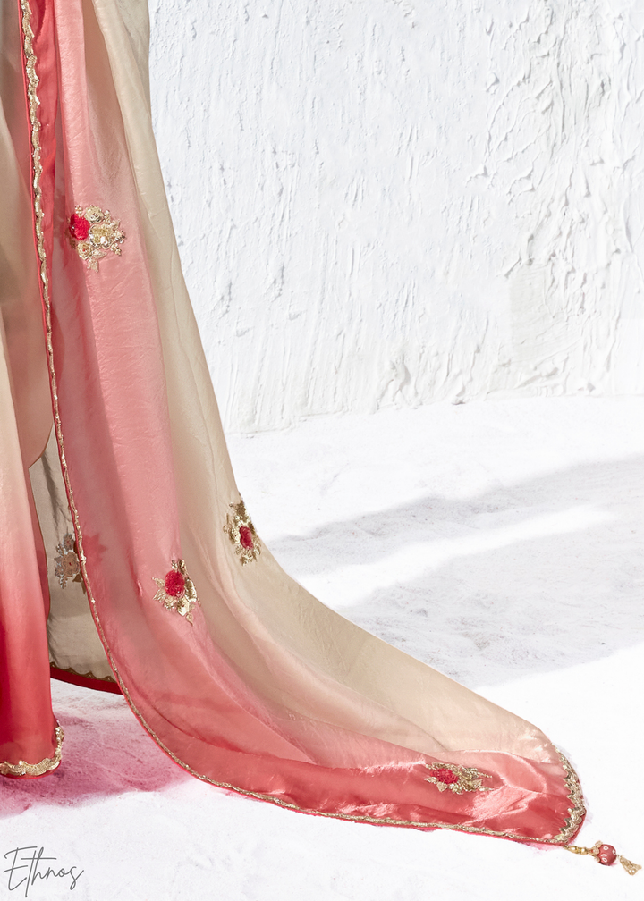 Multicolor Tri-Tone Gradient Ombre Organza Silk Saree