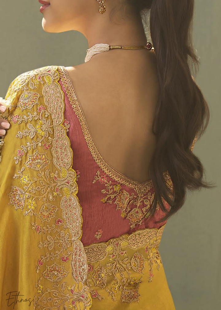 Mustard Amber Woven Scallop Border Upada Silk Saree
