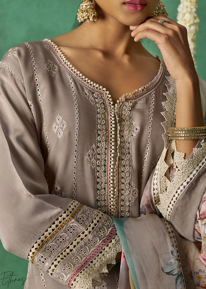 Mustard Floral Organza Palazzo Suit