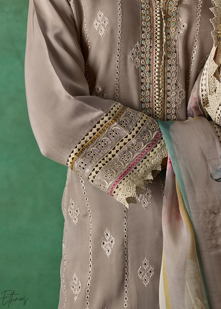 Mustard Floral Organza Palazzo Suit