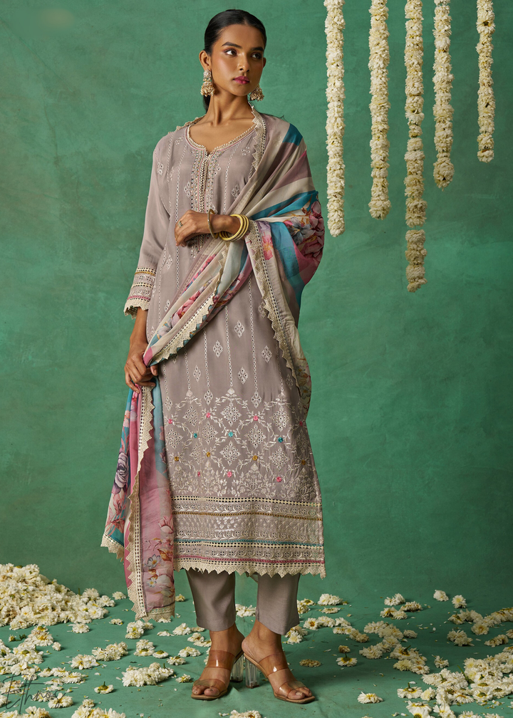 Mustard Floral Organza Palazzo Suit