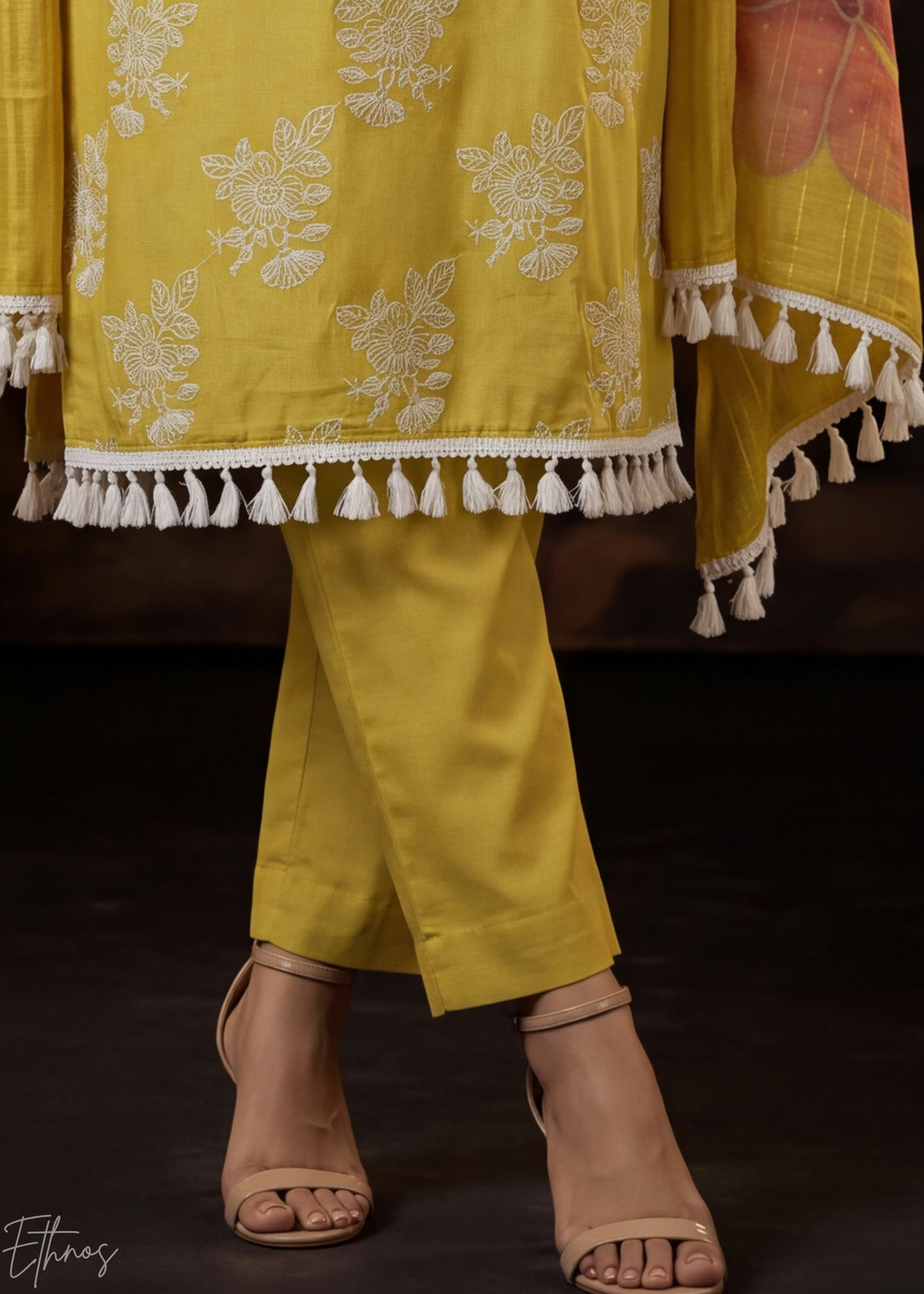 Mustard Gold Meadow Vines Cotton Silk Pant Suit