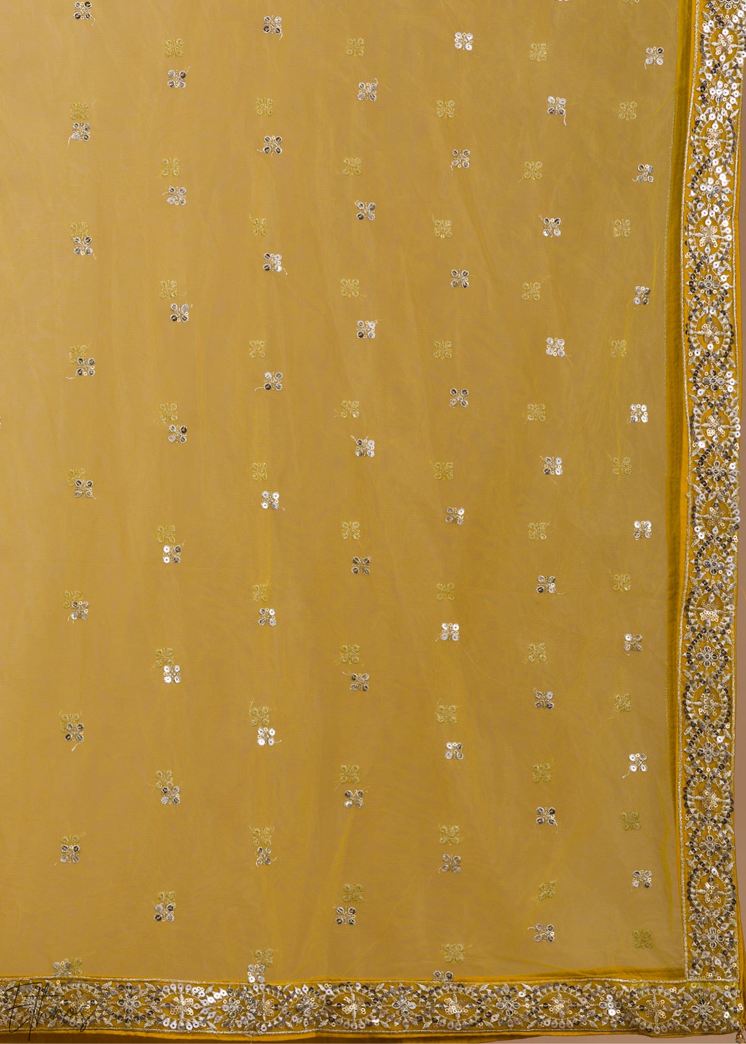 Mustard Gold Vertical-Stripe Georgette Lehenga