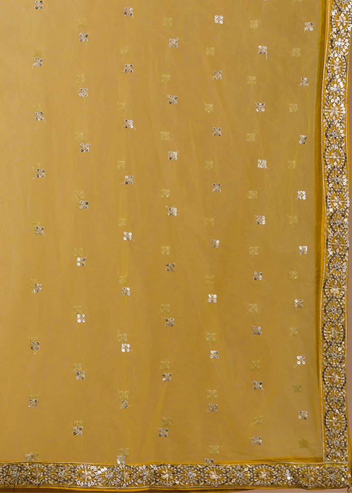 Mustard Gold Vertical-Stripe Georgette Lehenga