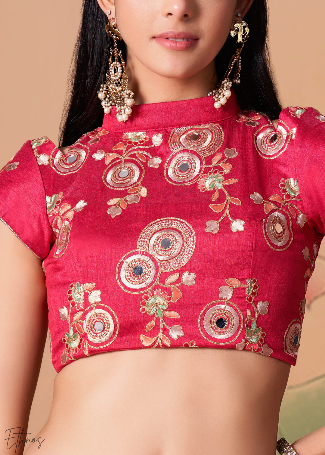 Mustard Opulent Floral Mirror Net Lehenga