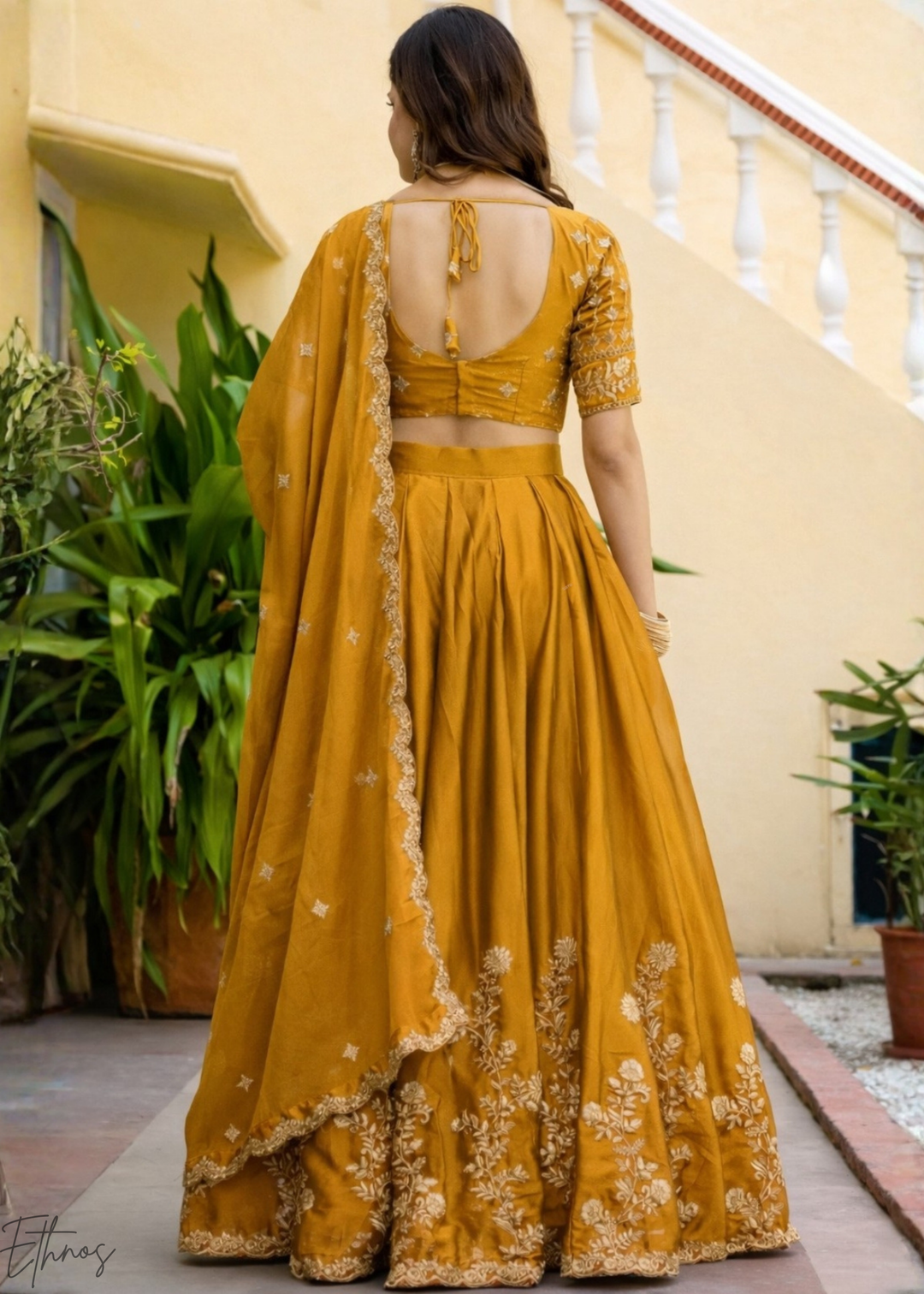 Mustard Floret Zari Rangoli Silk Lehenga