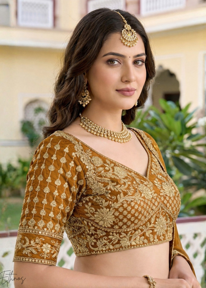 Mustard Floret Zari Rangoli Silk Lehenga