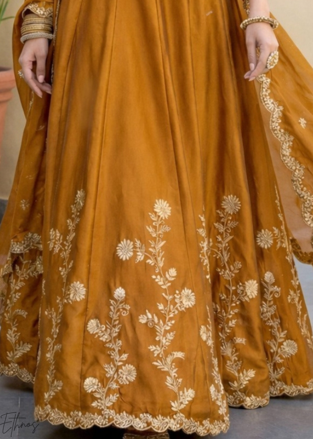 Mustard Floret Zari Rangoli Silk Lehenga