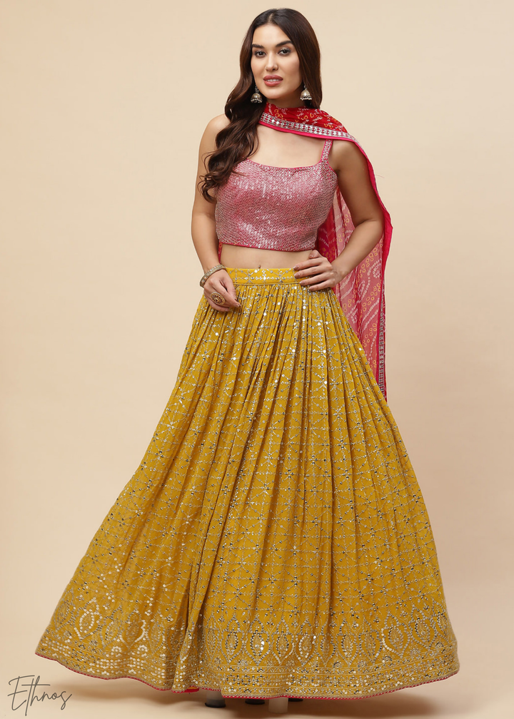 Mustard Sequins Georgette Lehenga